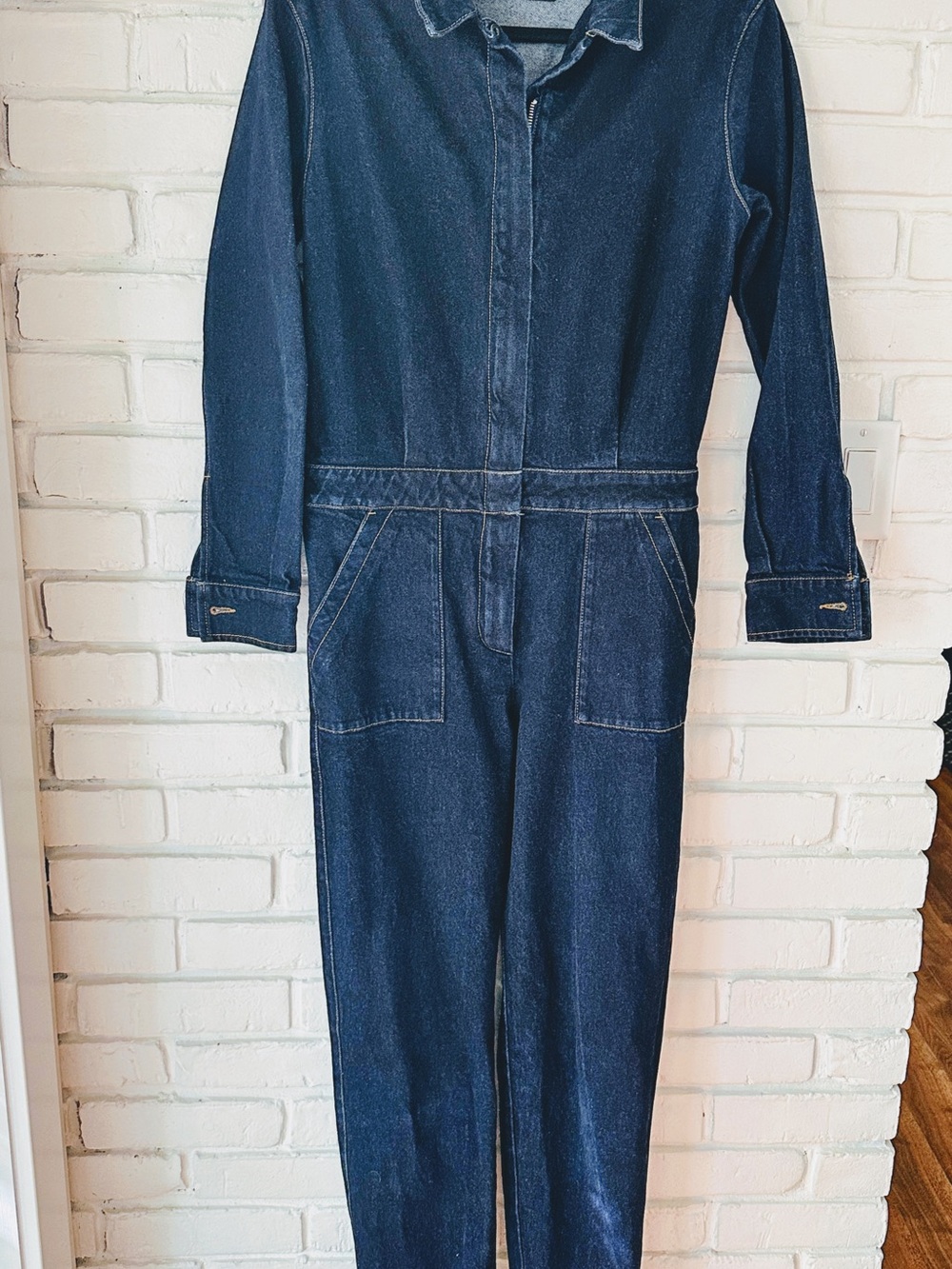 Classic Dark Blue Denim Slim Straight Jumpsuit